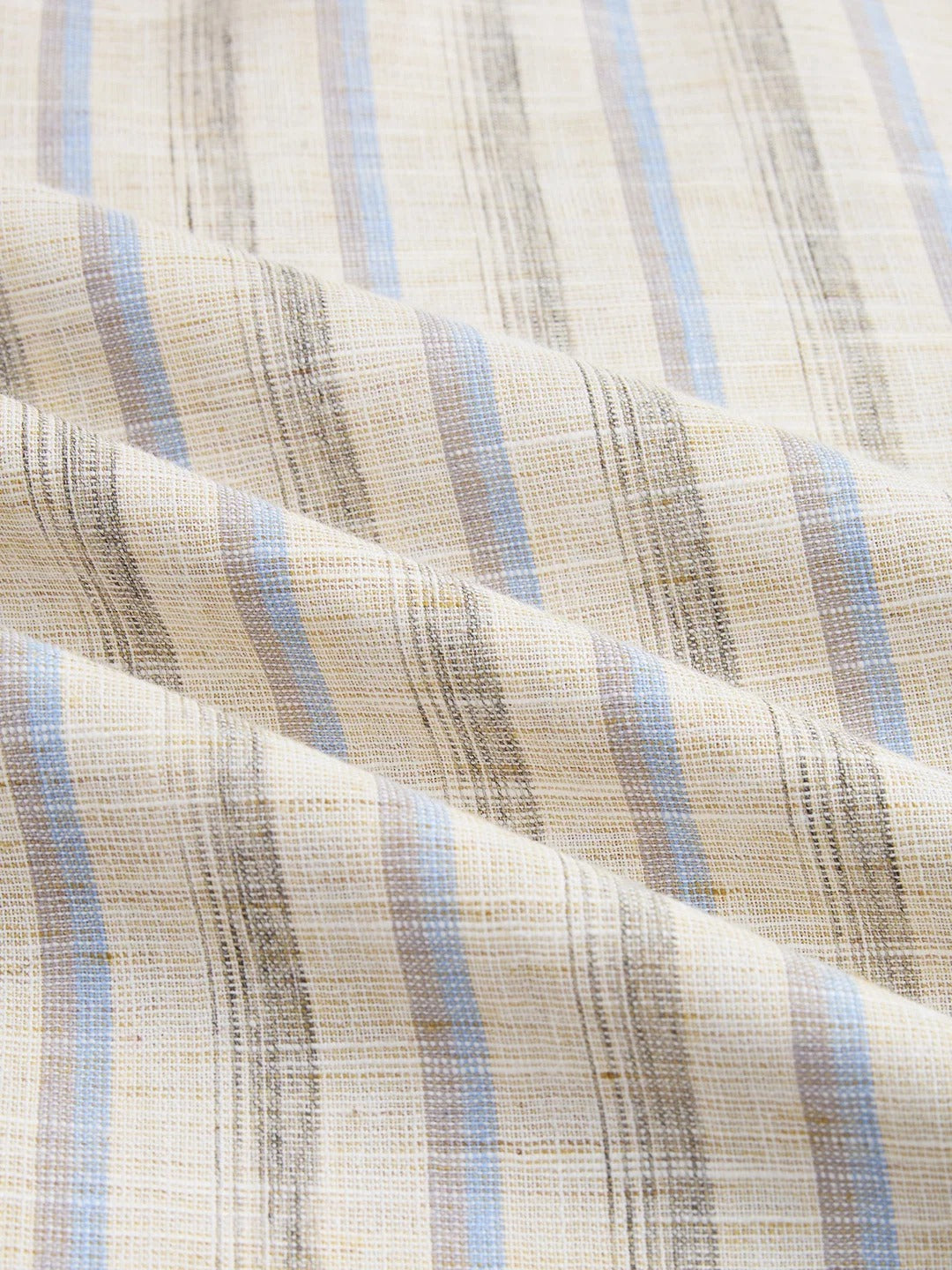 Stone Handloom Henley Style Striped Shirt - Beige