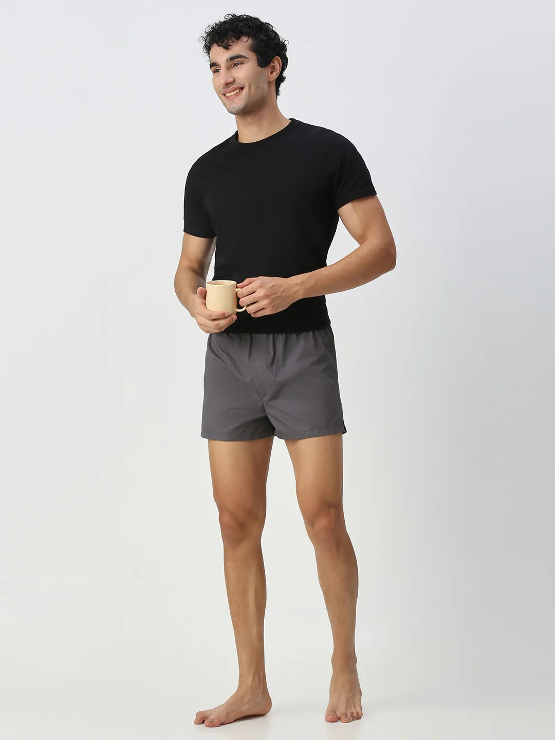 Airborne 2 Pc Elasticated Cotton Men's Boxer Shorts - White & Grey Solid