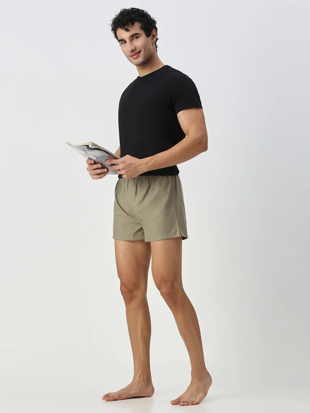 Breezeway 2 Pc Elasticated Cotton Men's Boxer Shorts - Grey & Olive Green Solid