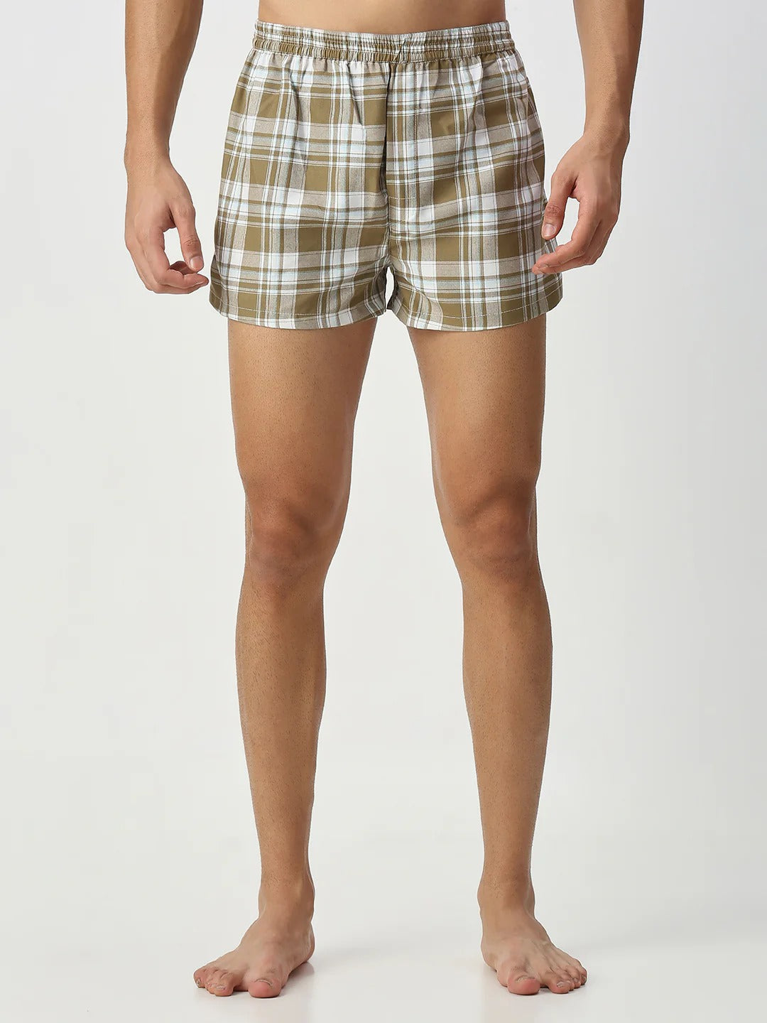 Roam 2 Pc Elasticated Cotton Men's Boxer Shorts - Grey & Khakhi Check