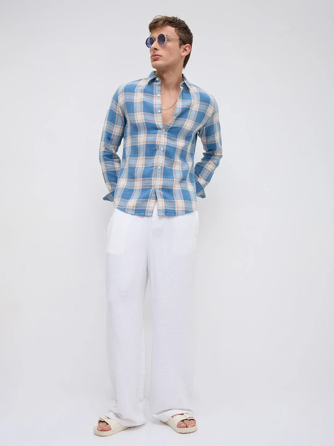 Tartan Cotton Plaid Regular Fit Shirt - Blue