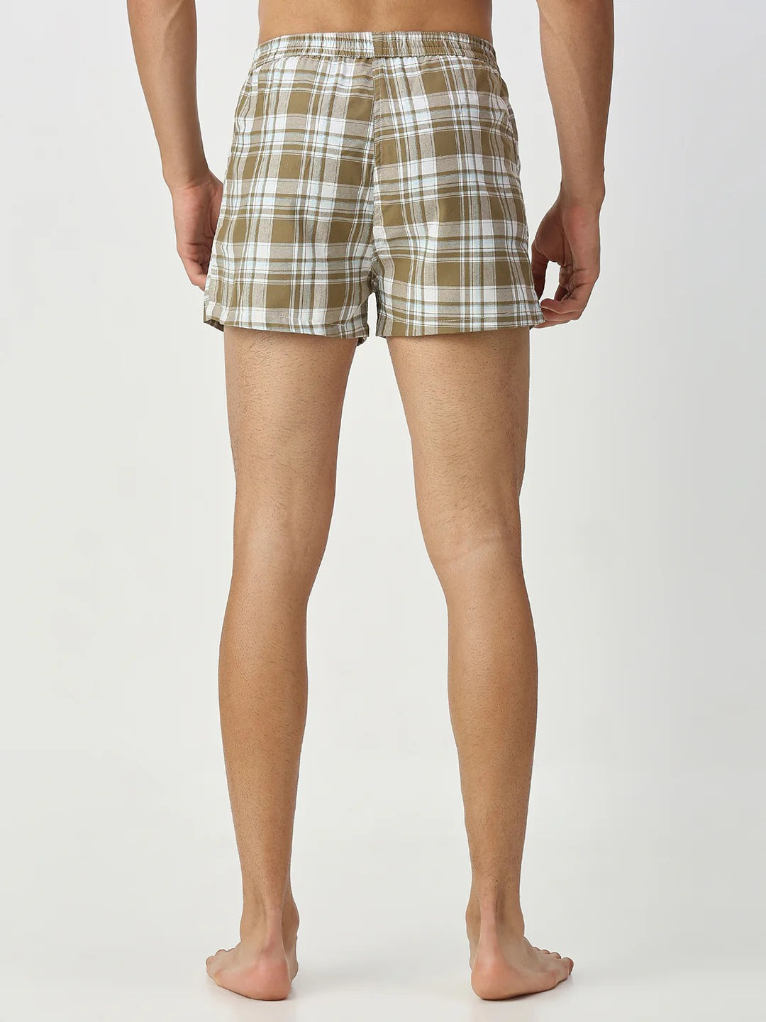 Roam 2 Pc Elasticated Cotton Men's Boxer Shorts - Grey & Khakhi Check