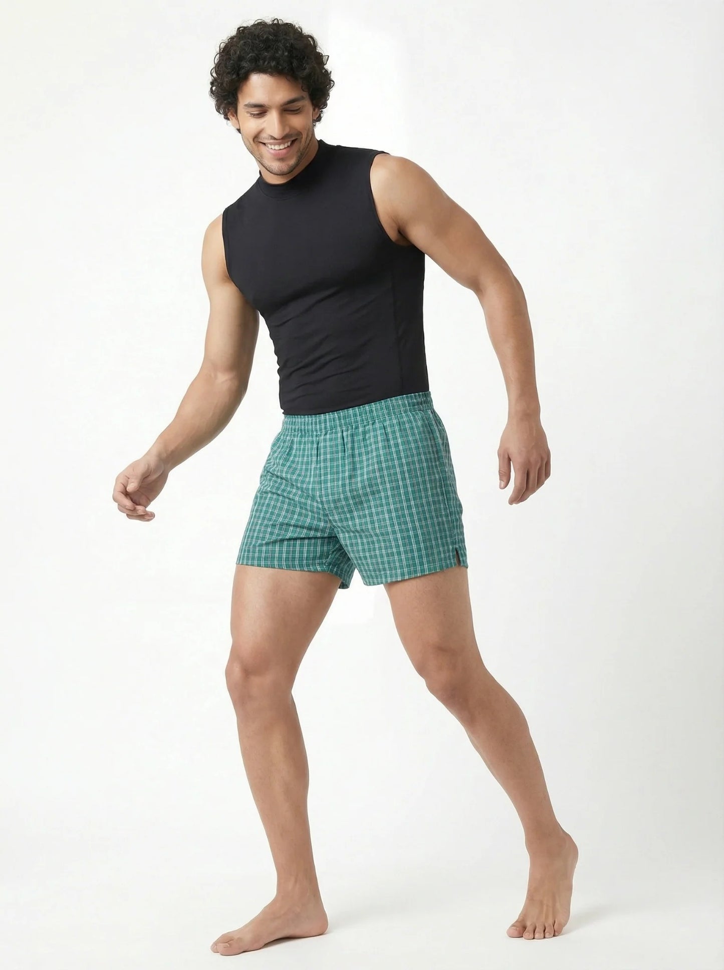 Cheeky 2 Pc Elasticated Cotton Men's Boxer Shorts - Green & Navy