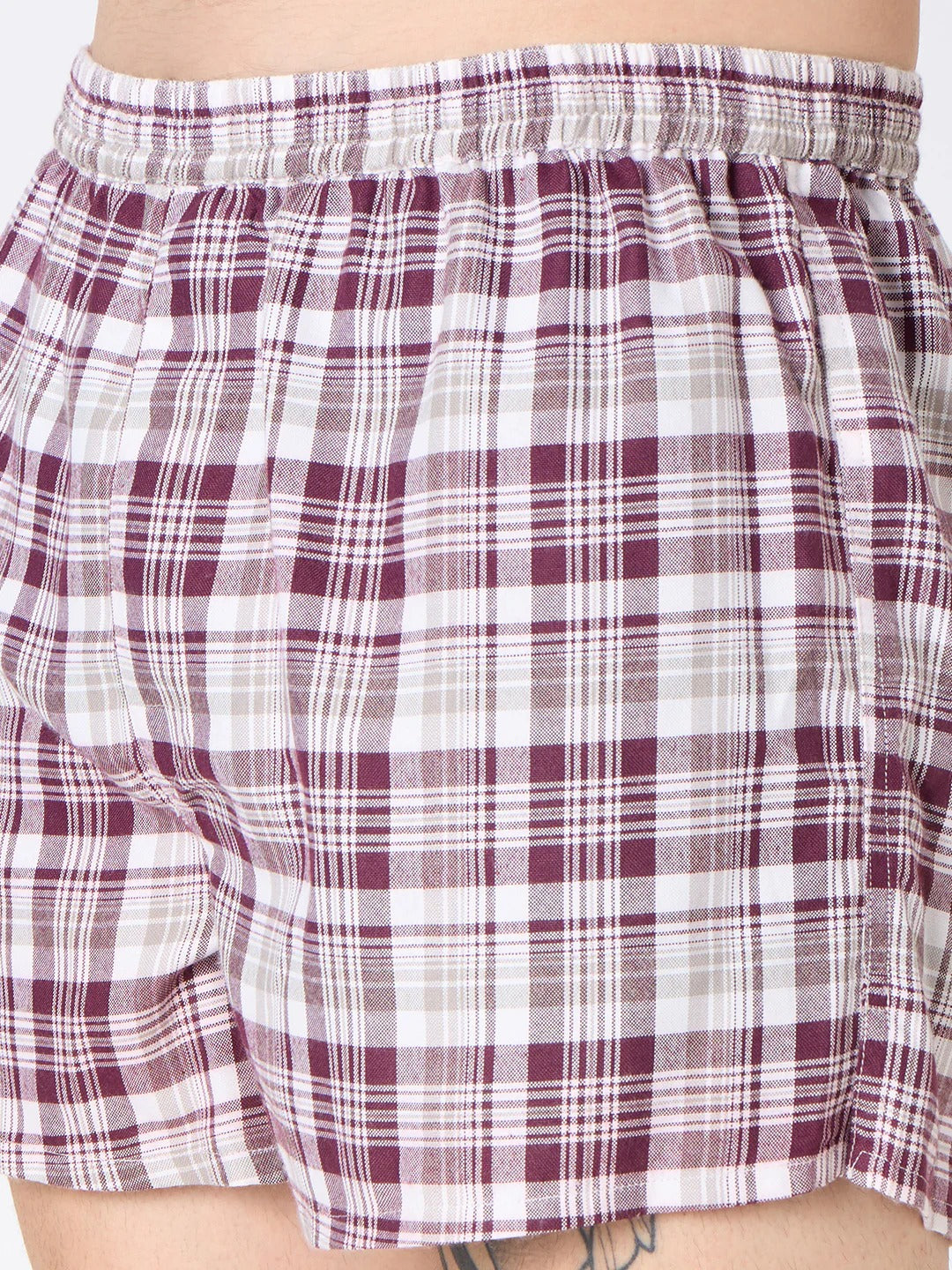 Freebird 2 Pc Elasticated Cotton Men's Boxer Shorts - Maroon & Green Check