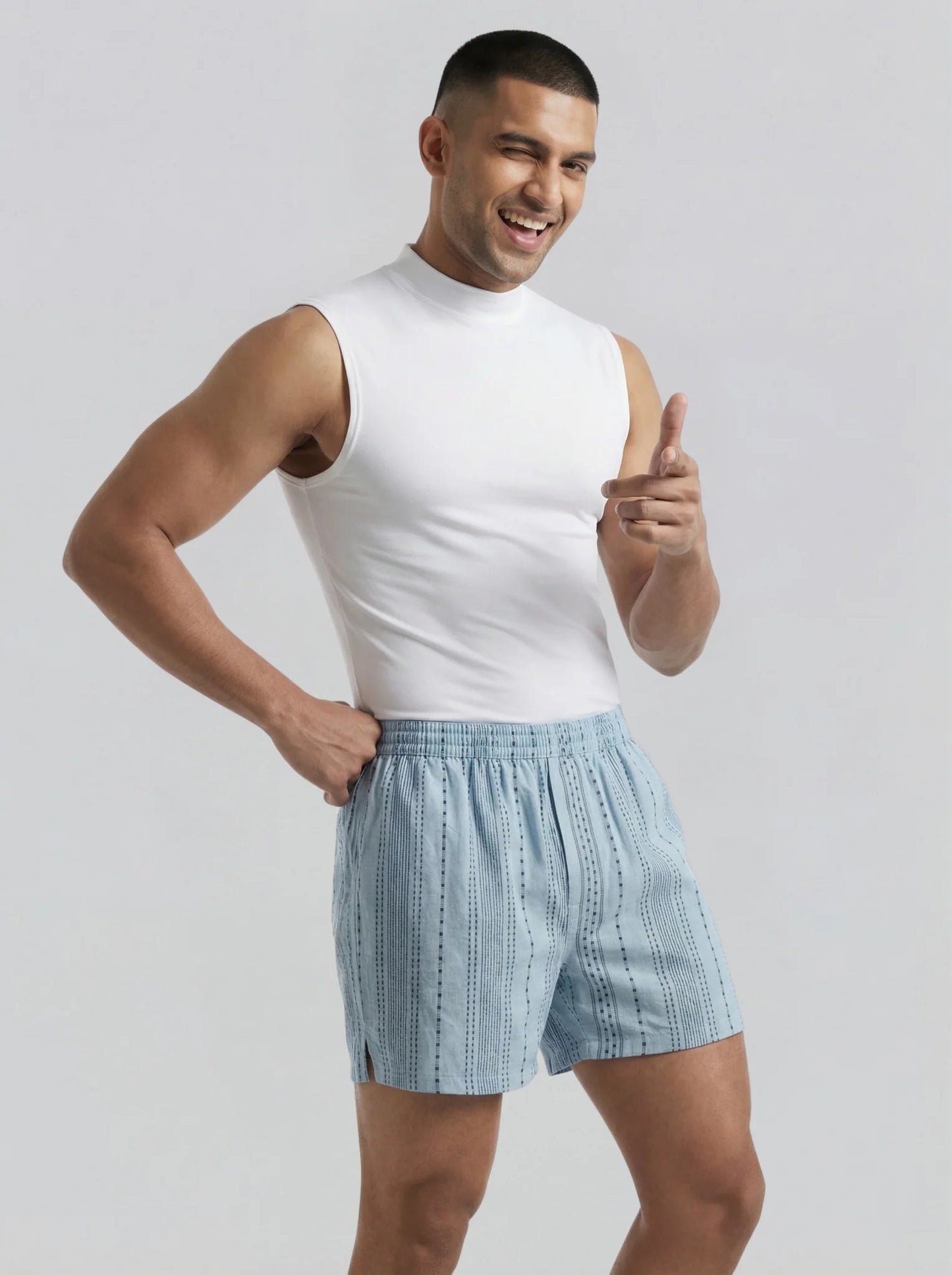 Breezy 2 Pc Elasticated Cotton Men's Boxer Shorts - Blue & Diamond Print