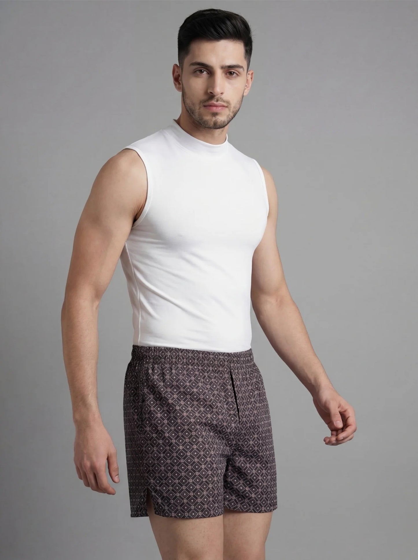 Breezy 2 Pc Elasticated Cotton Men's Boxer Shorts - Blue & Diamond Print