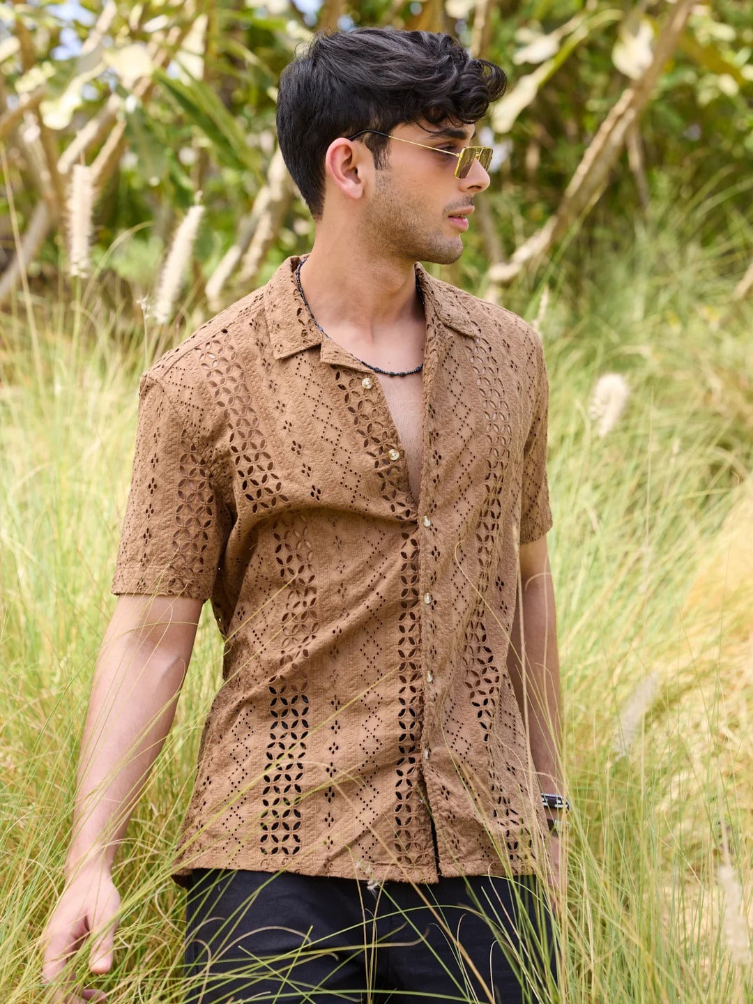 Havana Cotton Schiffli Embroidered Shirt - Multiple Colors Available