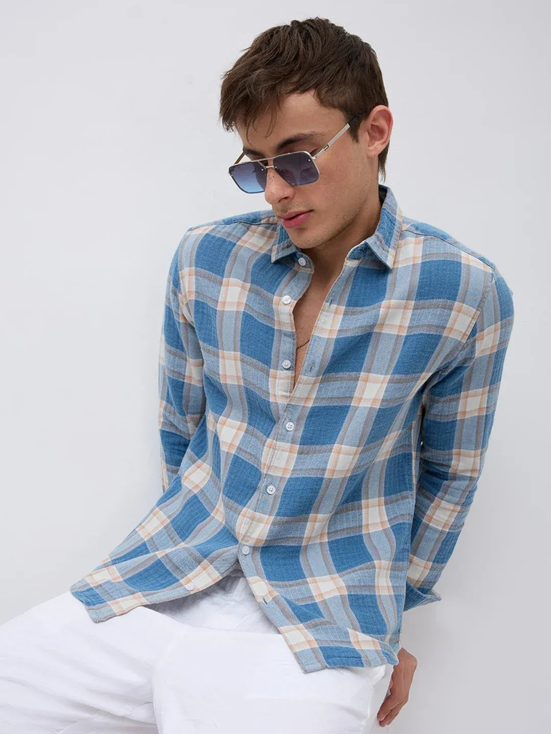 Tartan Cotton Plaid Regular Fit Shirt - Blue