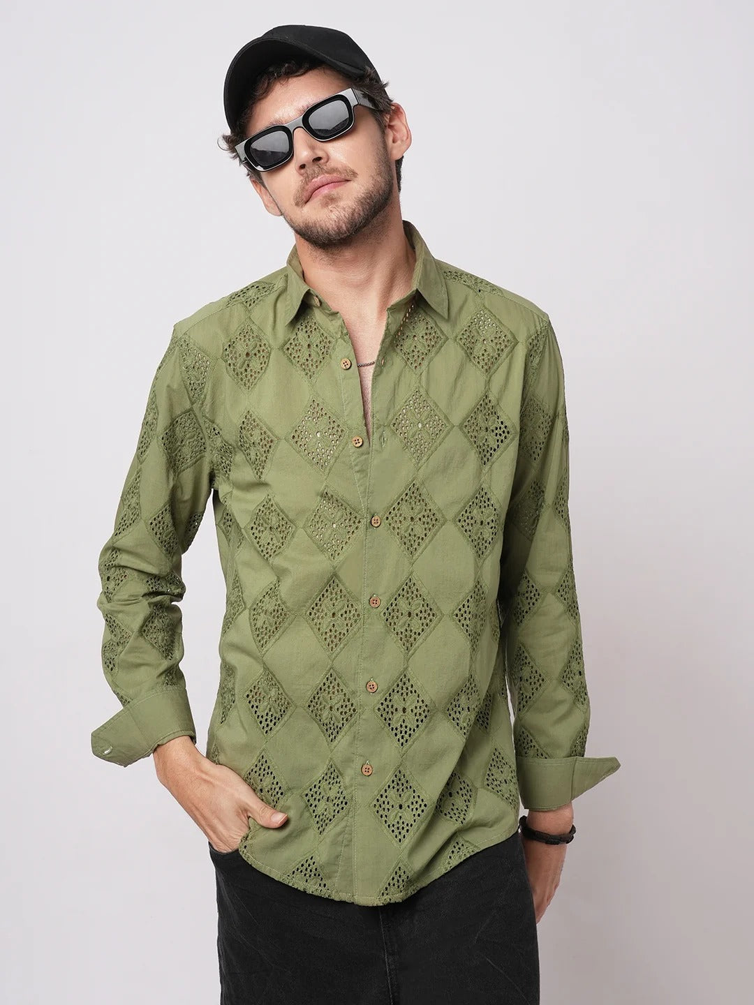 Mallorca Cotton Schiffli Embroidered Shirt - Multiple Colors Available