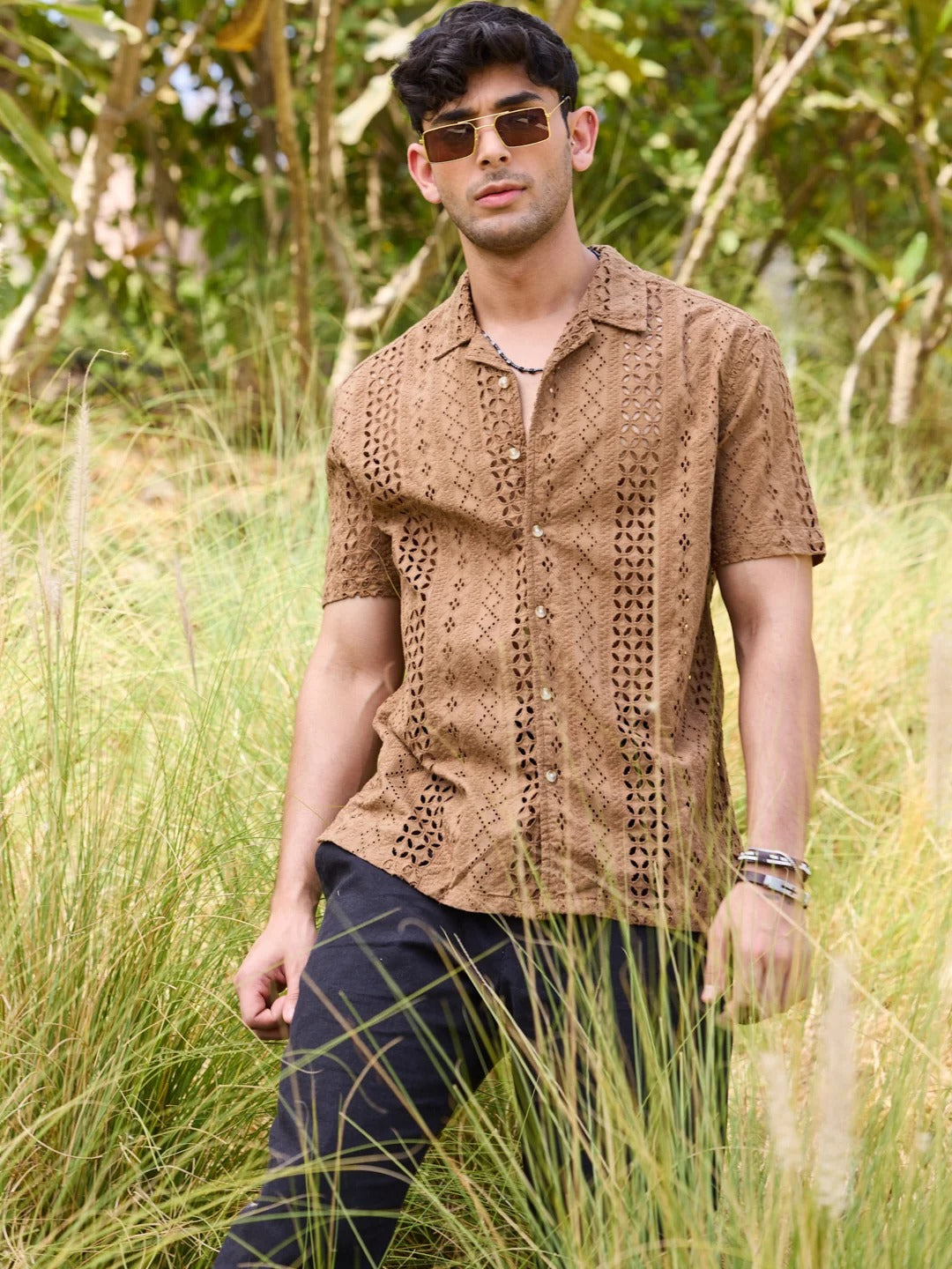 Havana Cotton Schiffli Embroidered Shirt - Multiple Colors Available