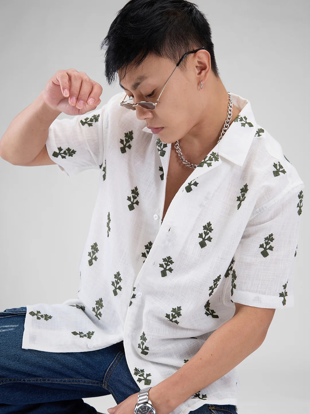Mykonos Cotton Modern Embroidered Shirt - Multiple Colors Available