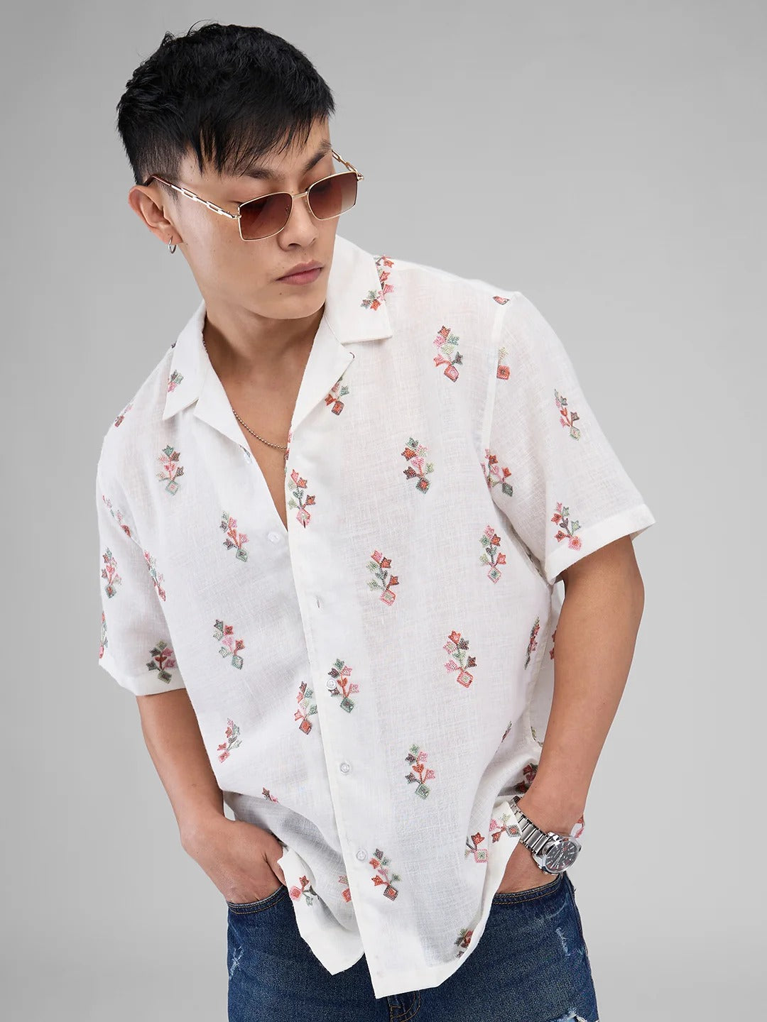 Mykonos Cotton Modern Embroidered Shirt - Multiple Colors Available