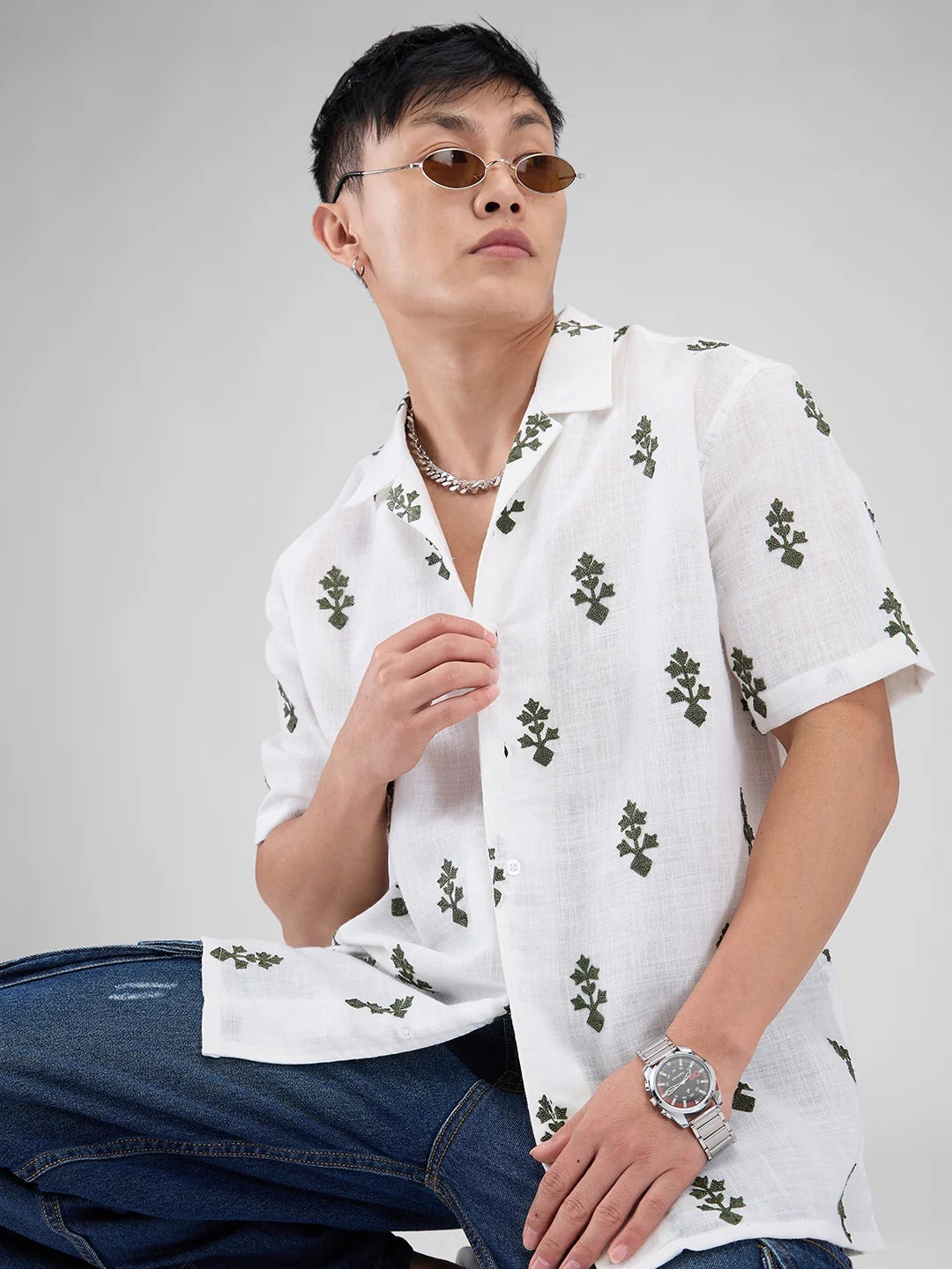 Mykonos Cotton Modern Embroidered Shirt - Multiple Colors Available