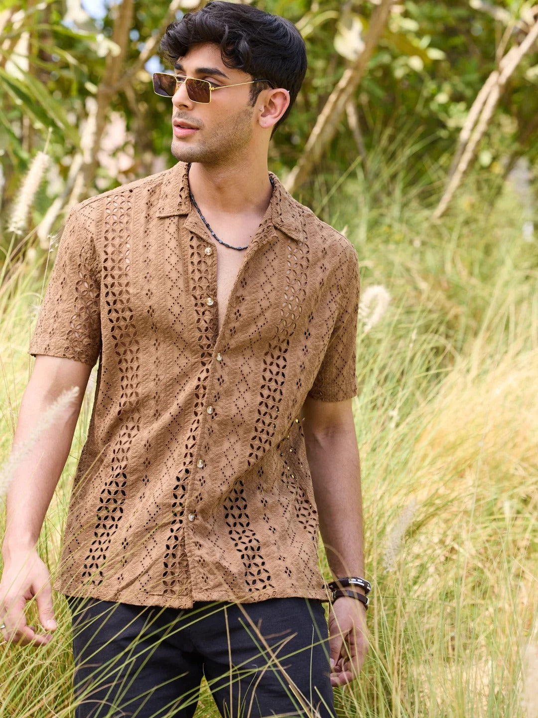 Havana Cotton Schiffli Embroidered Shirt - Multiple Colors Available