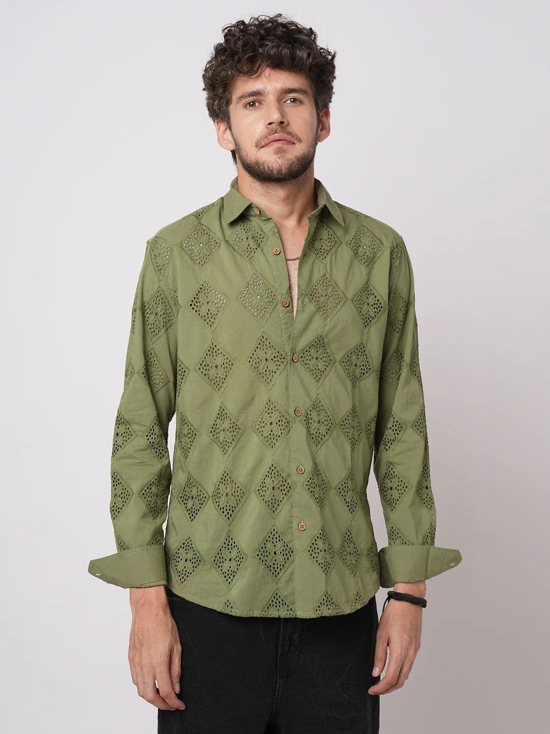 Mallorca Cotton Schiffli Embroidered Shirt - Multiple Colors Available