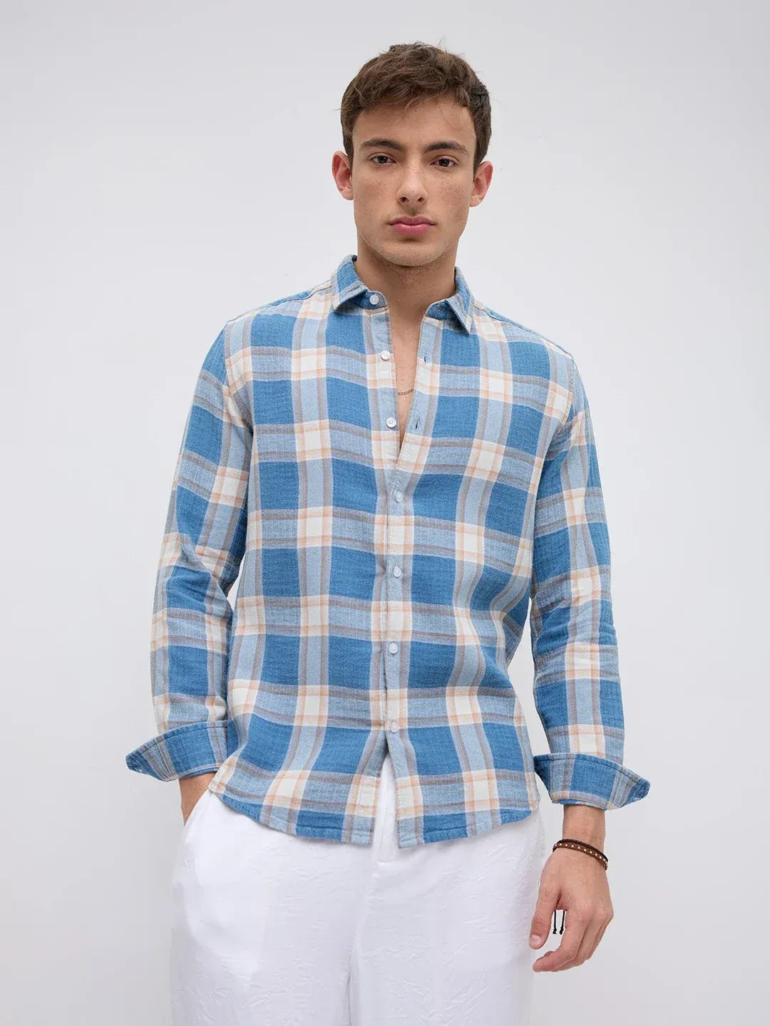Tartan Cotton Plaid Regular Fit Shirt - Blue