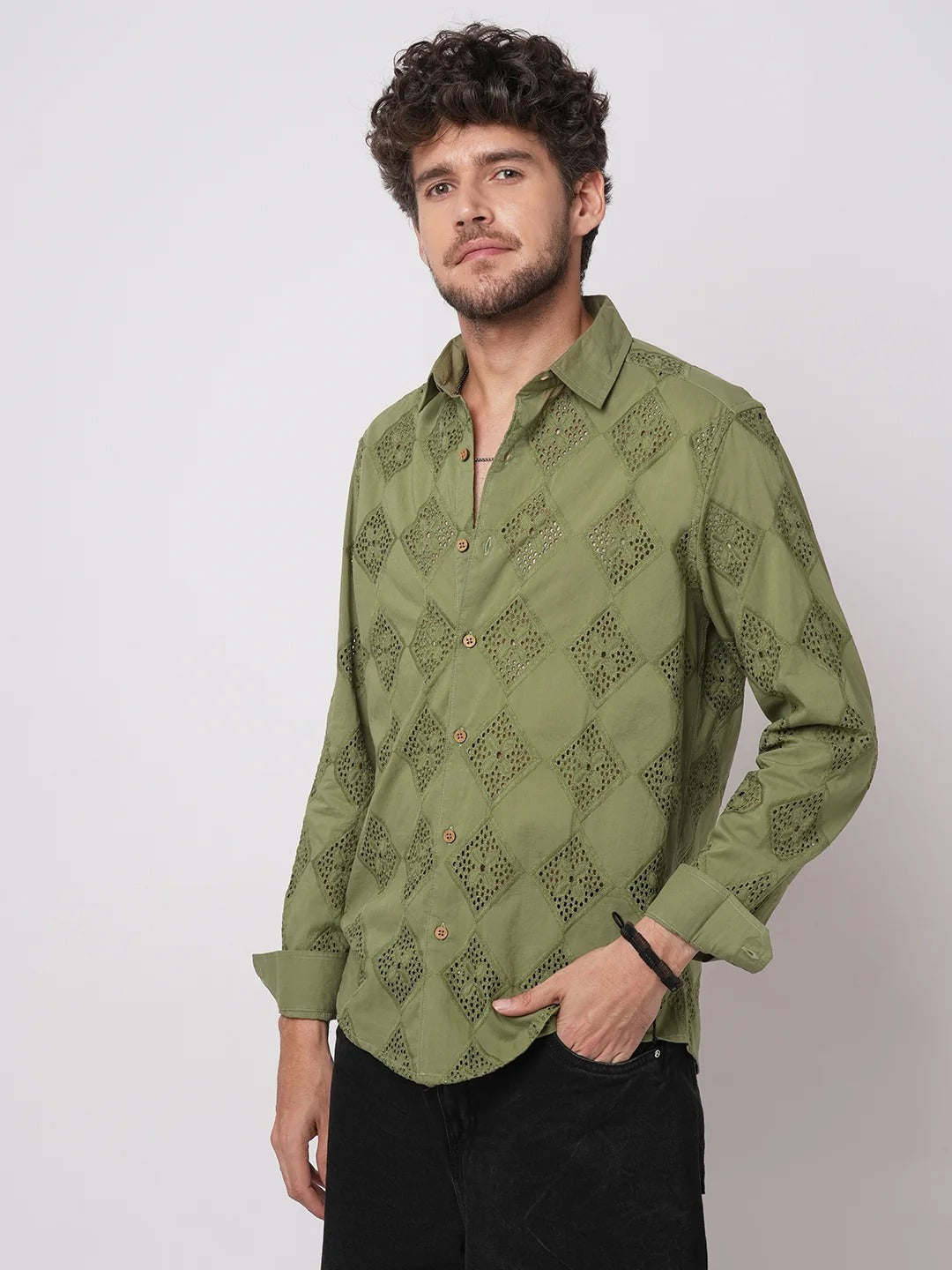 Mallorca Cotton Schiffli Embroidered Shirt - Multiple Colors Available
